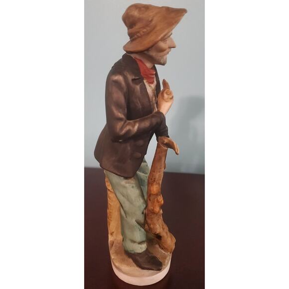 Vintage Old Man Figurine With Pipe Leaning Against Stump - Picture 3 of 8